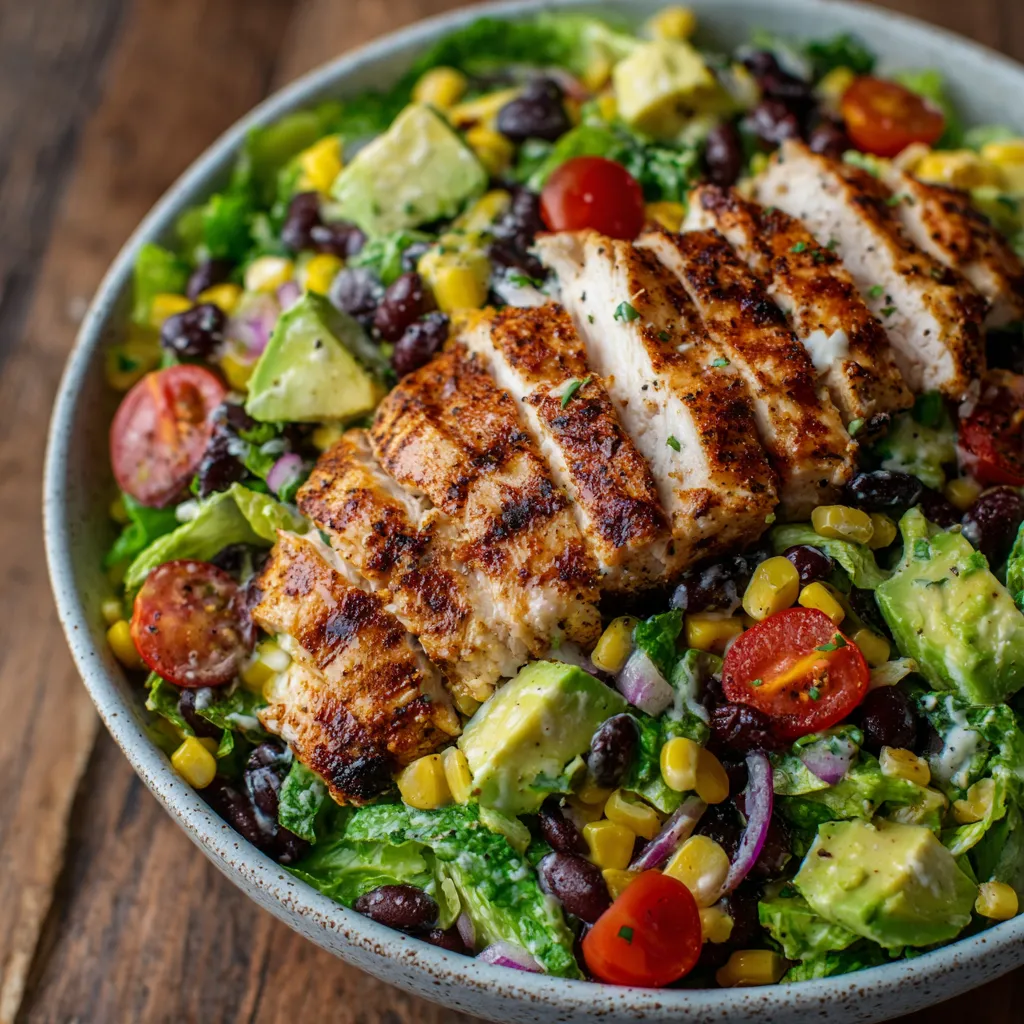 Grilled chicken salad with avocado