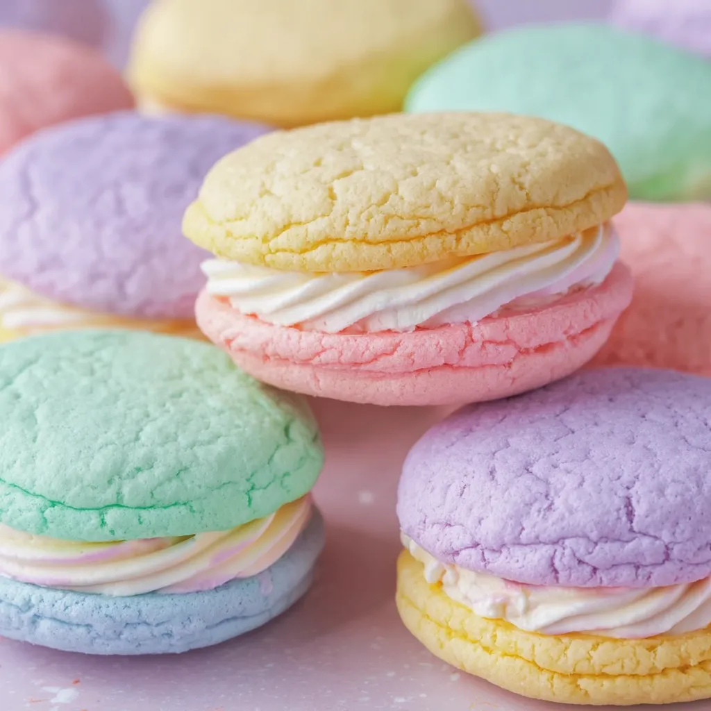 Pastel cookies on tray