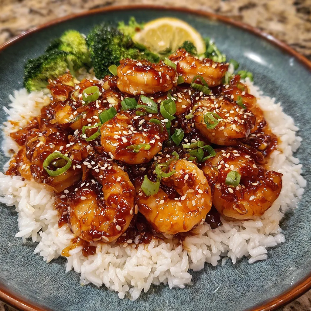 Honey garlic shrimp close-up