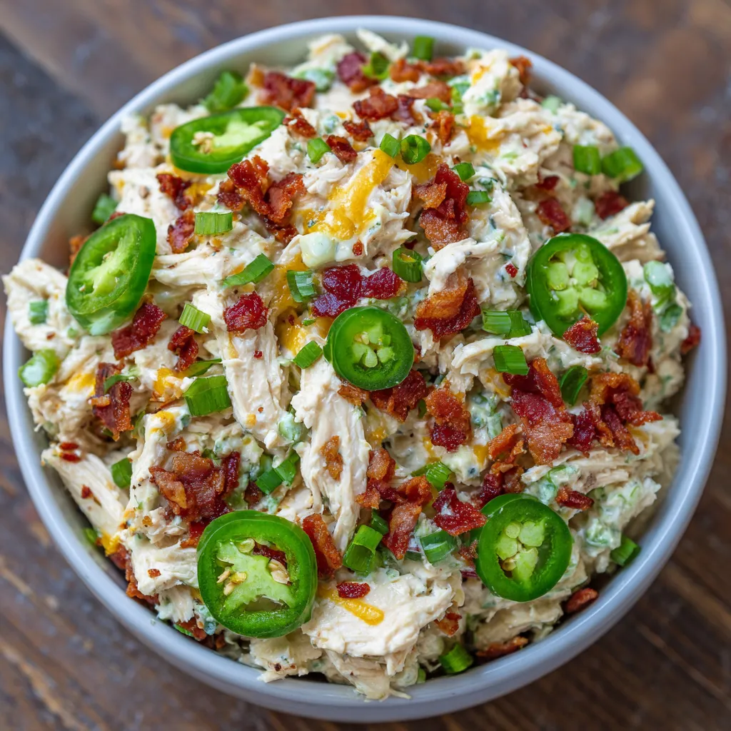 Creamy spicy chicken salad close-up