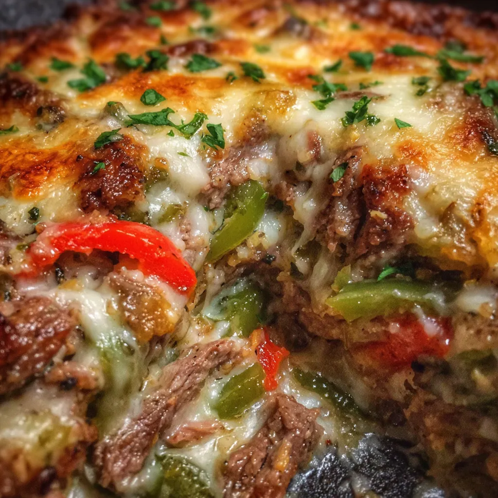 Cheesesteak casserole in dish