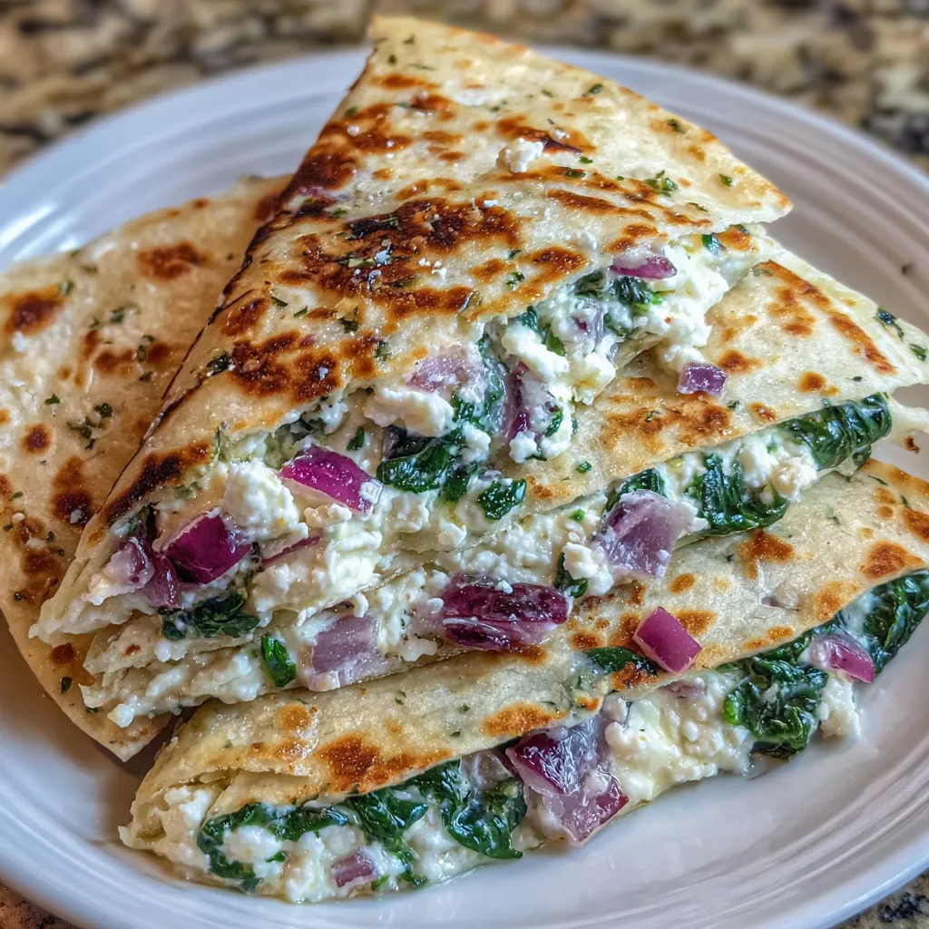 Mediterranean spinach feta quesadillas