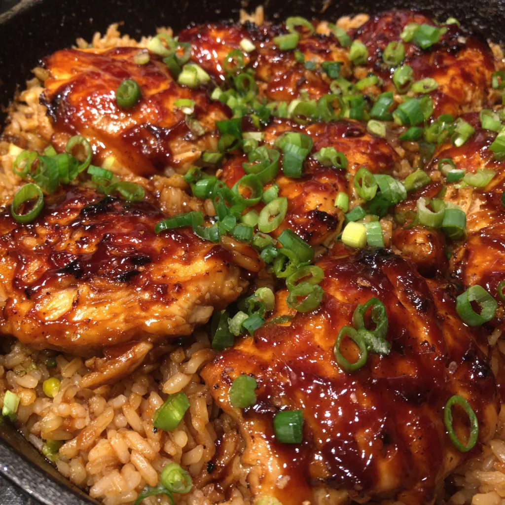 One pan honey BBQ chicken rice