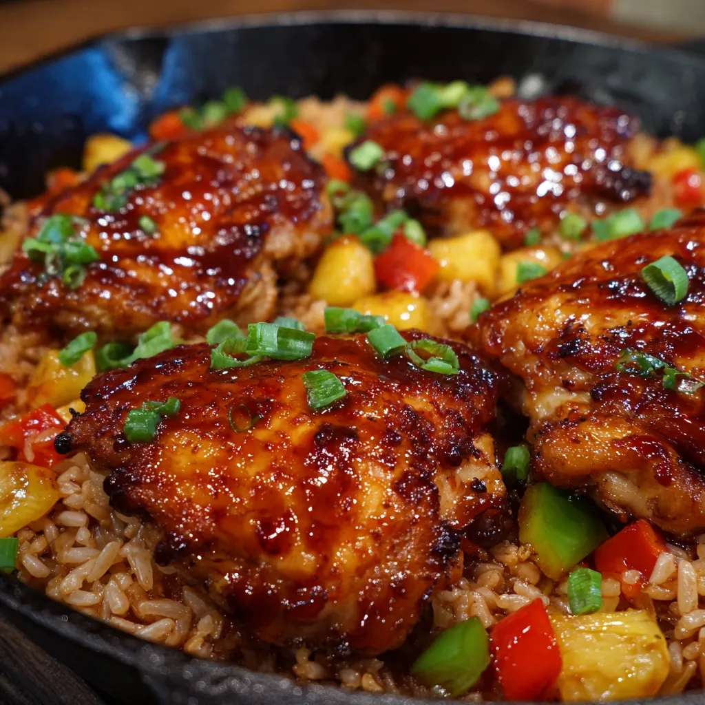 BBQ chicken rice one pan meal