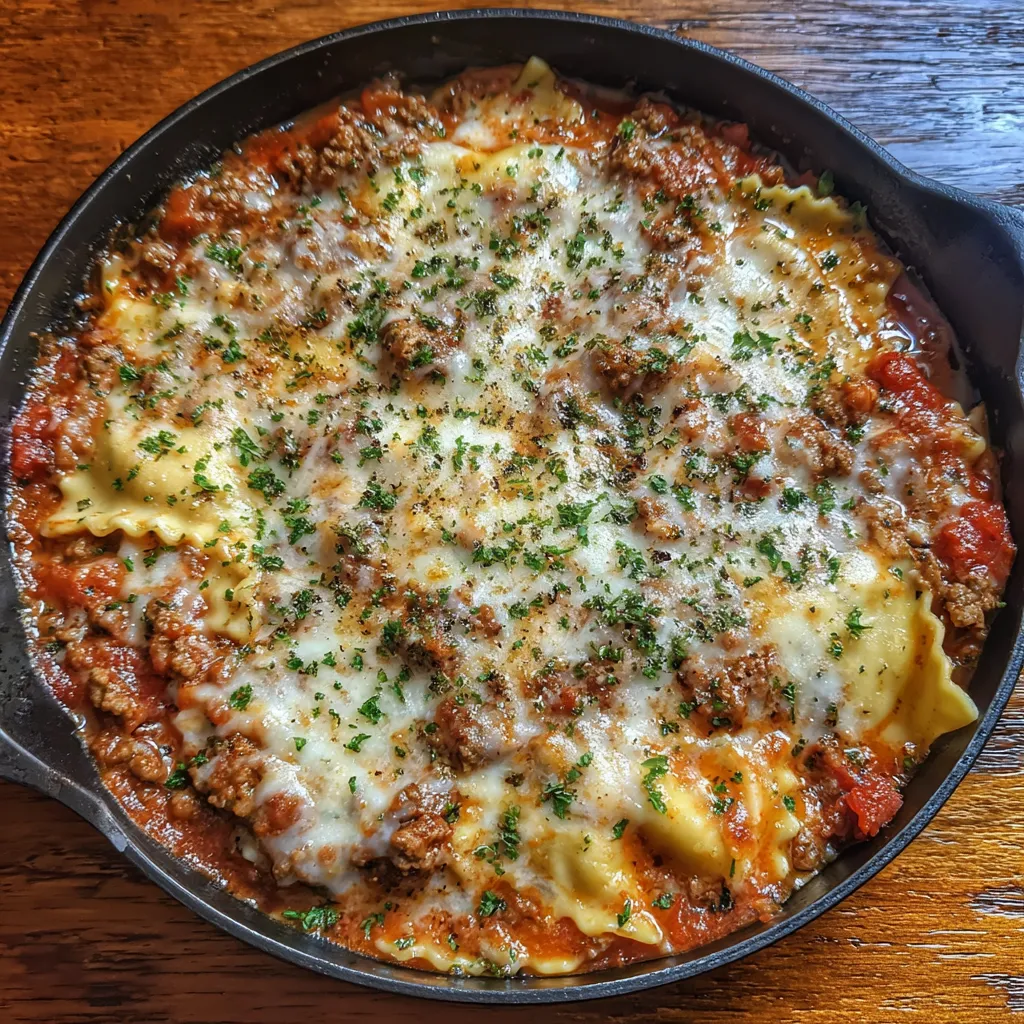 Skillet lasagna close-up