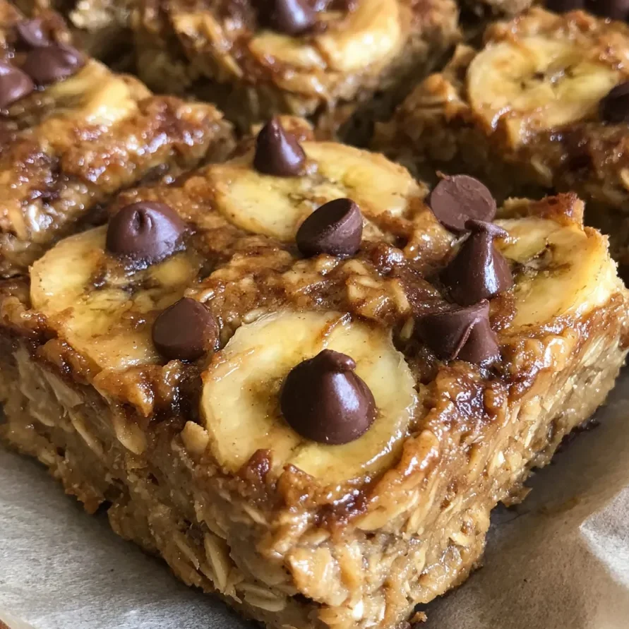 Banana oat snack bars stacked