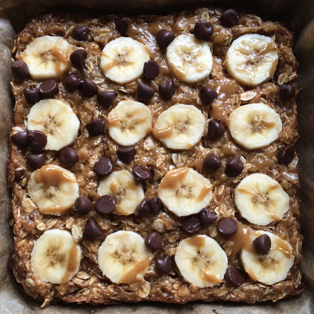 Banana peanut butter bars in pan