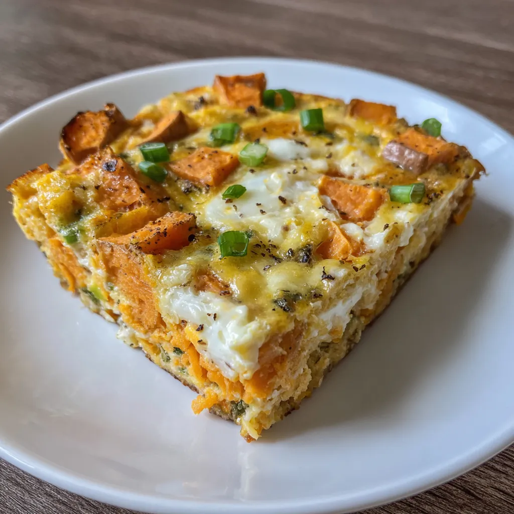 Casserole slice on plate