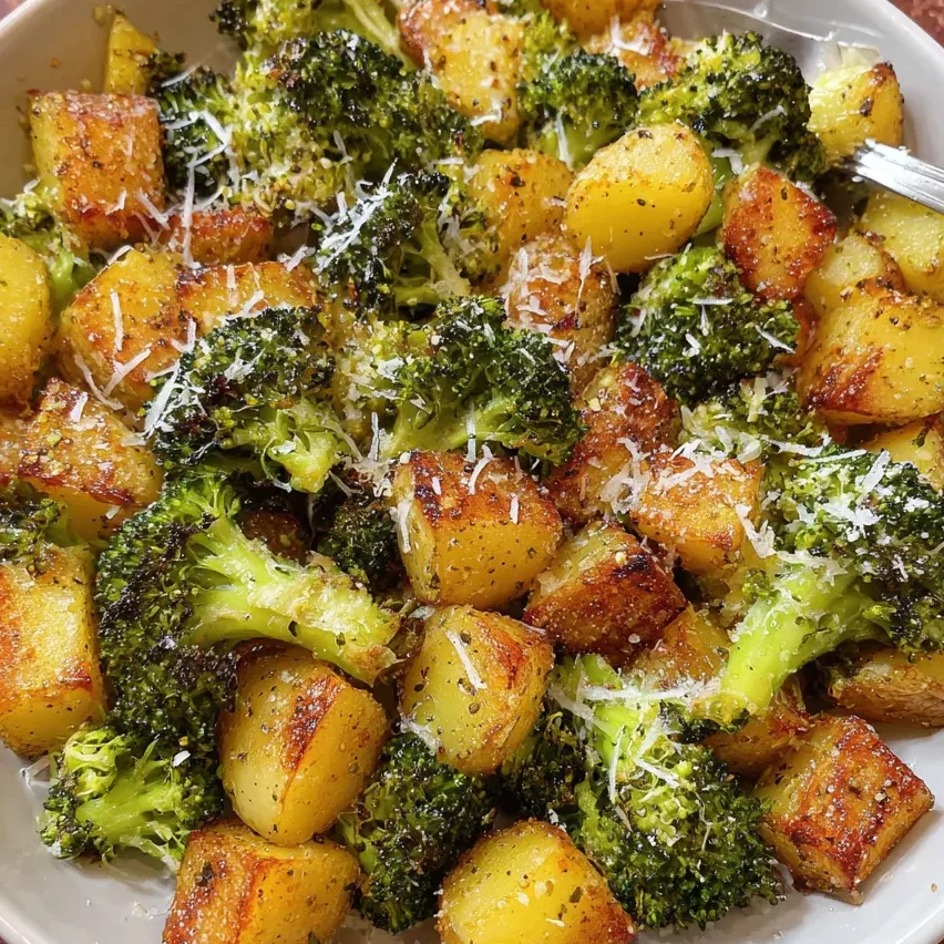 Roasted potatoes and broccoli with parmesan