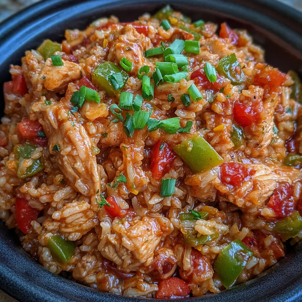Chicken jambalaya bowl close-up