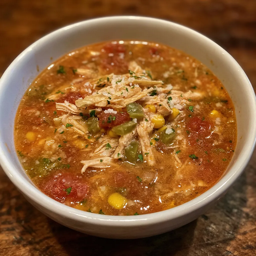 Chicken tortilla soup with toppings