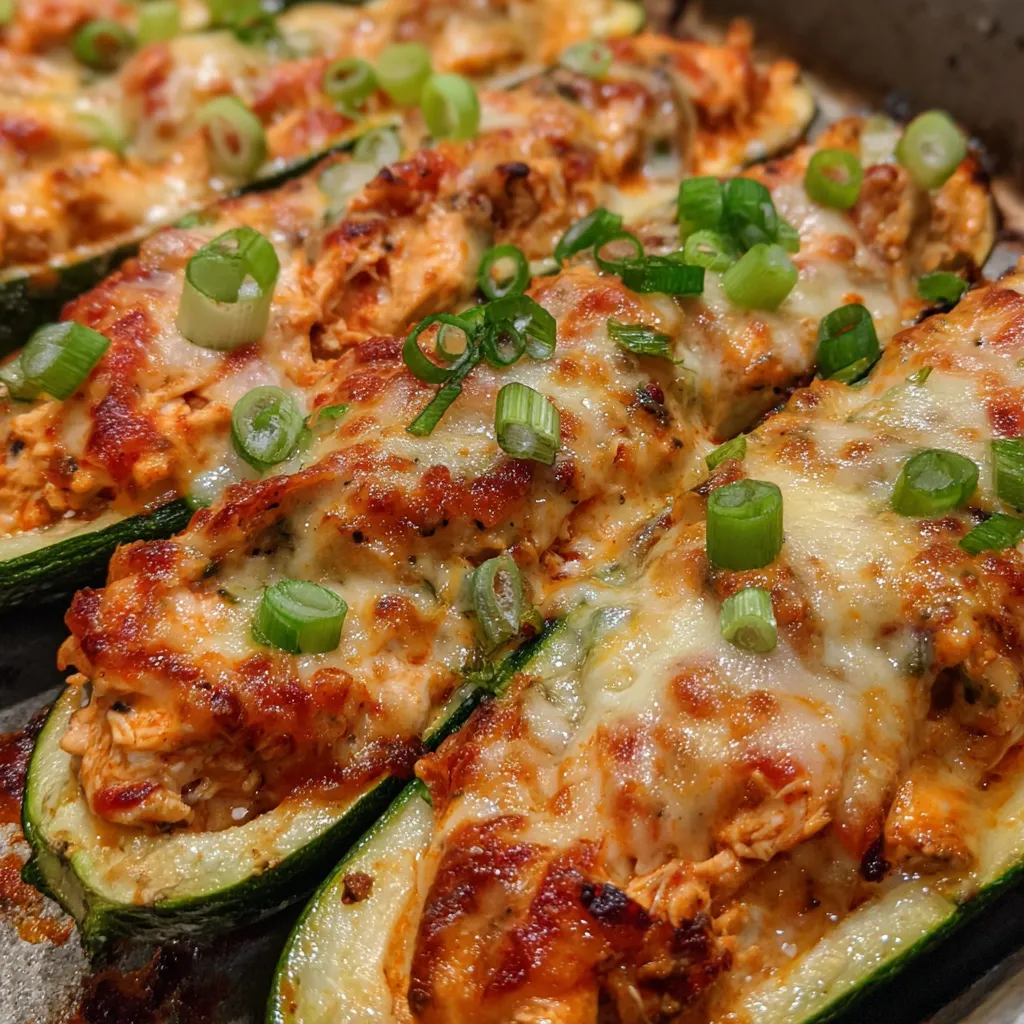 Stuffed zucchini with buffalo chicken