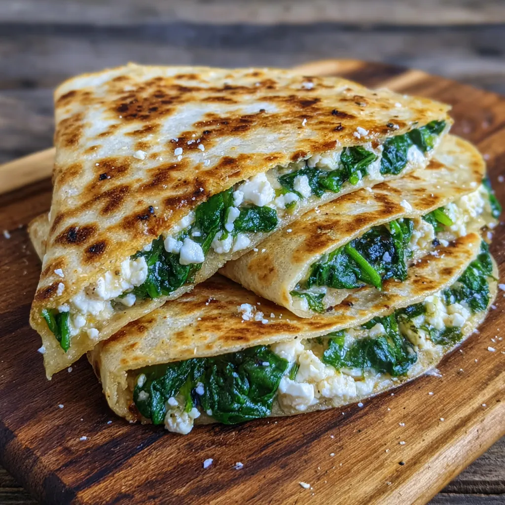 Spinach and feta quesadillas