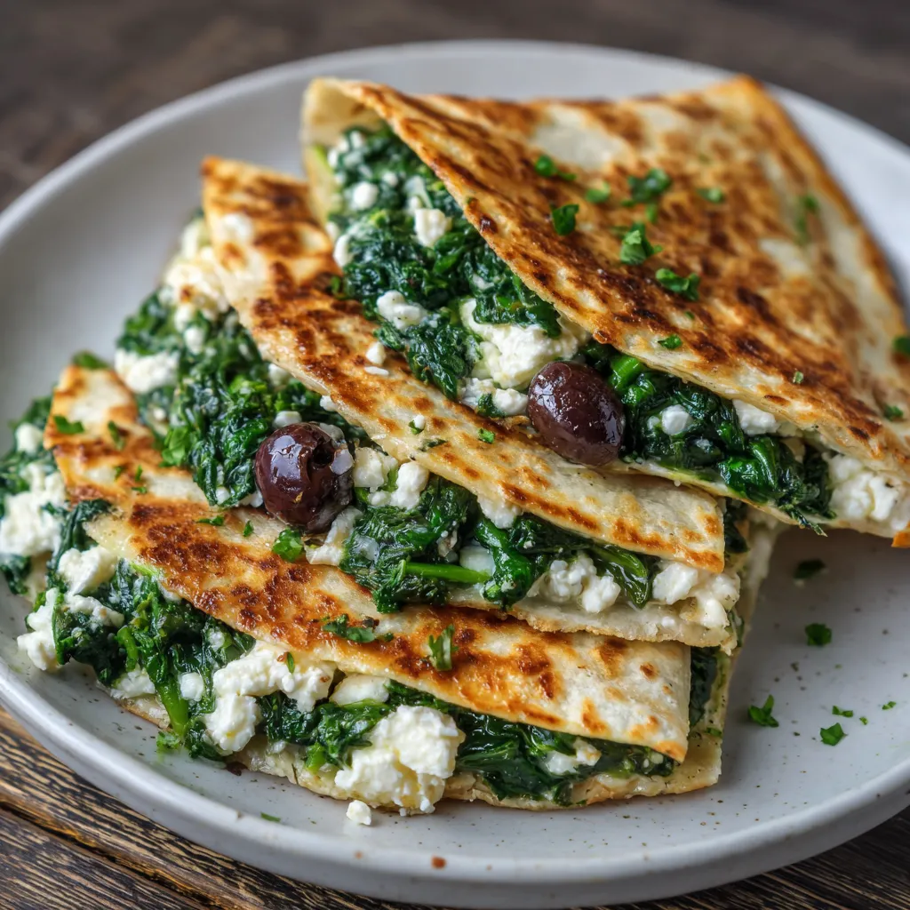 Spinach feta quesadilla close-up
