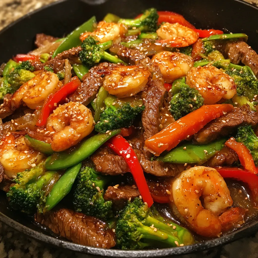 High protein surf and turf stir fry