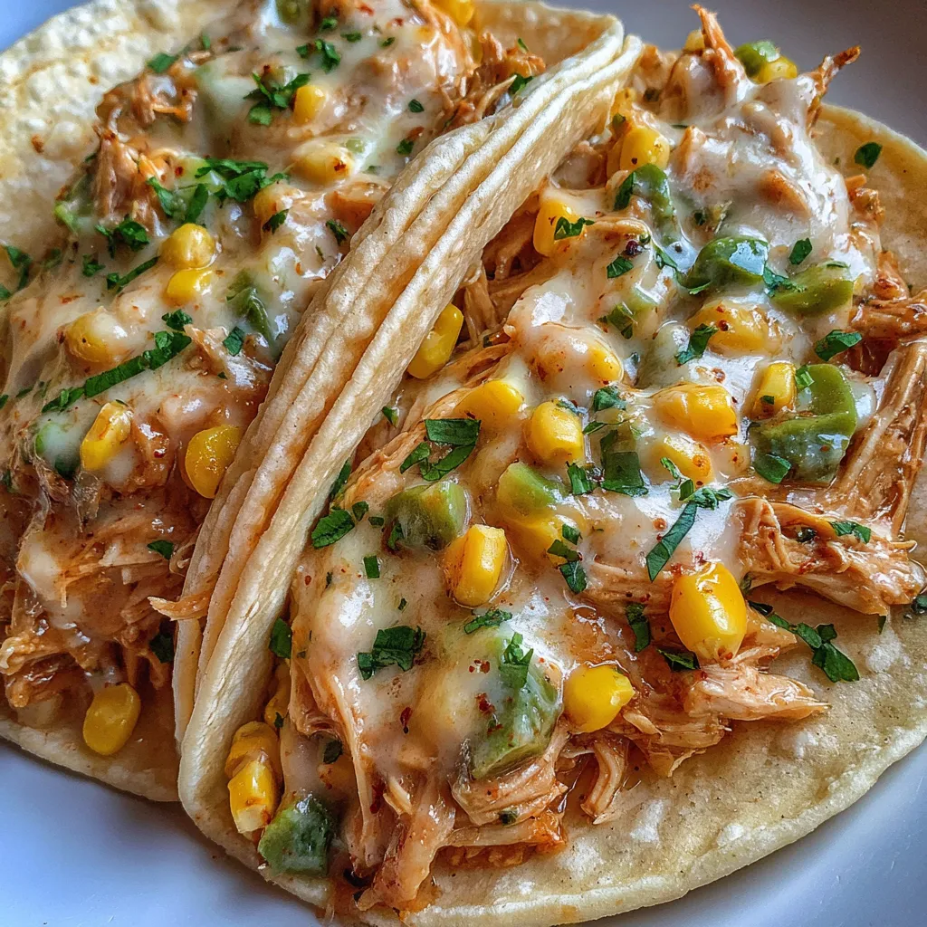 Shredded chicken chili tacos close-up
