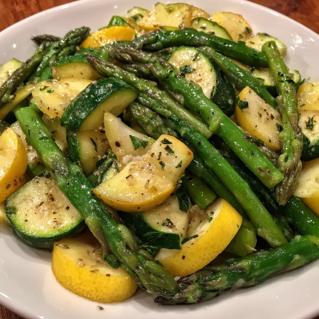 Lemon garlic asparagus zucchini skillet