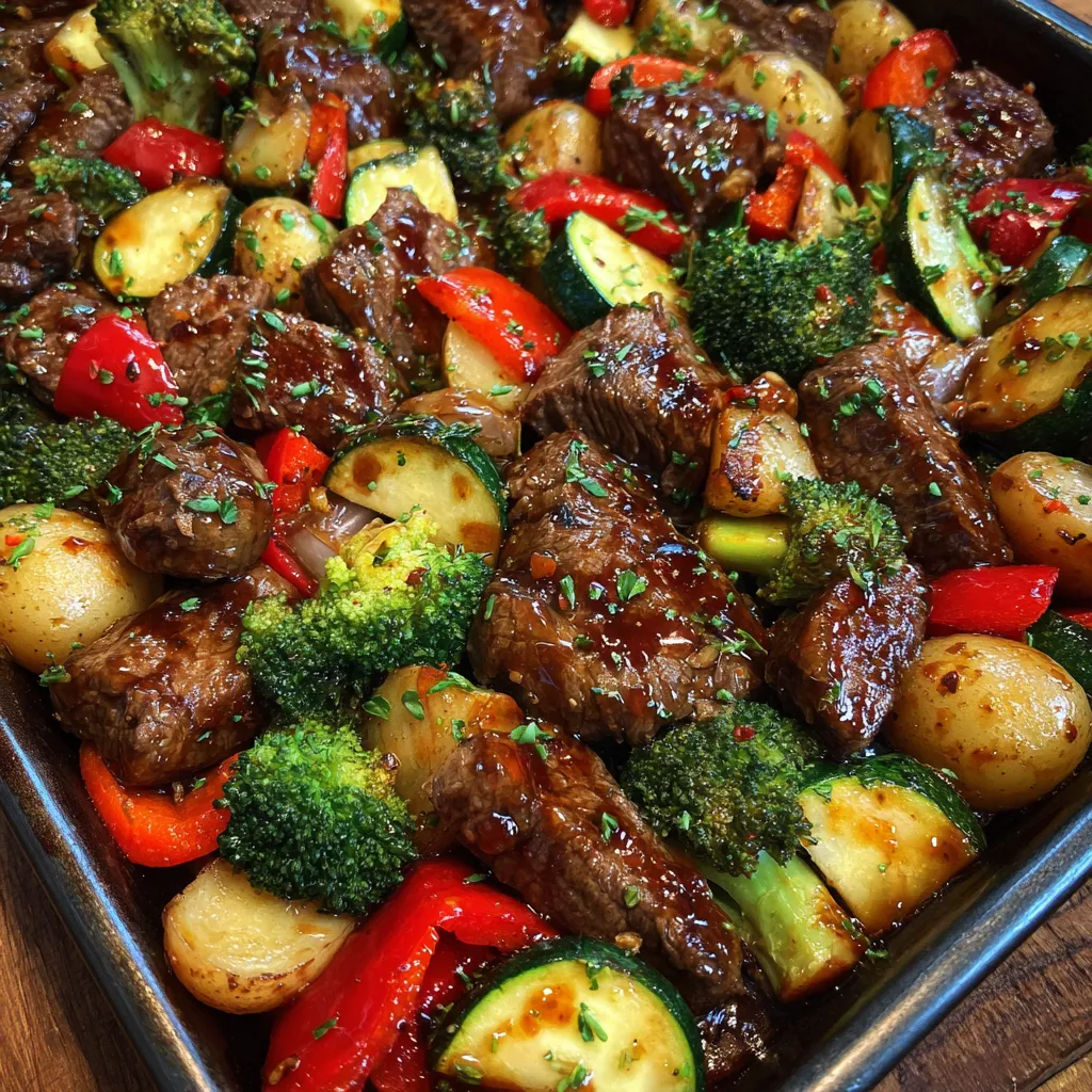 One pan steak and vegetables dinner