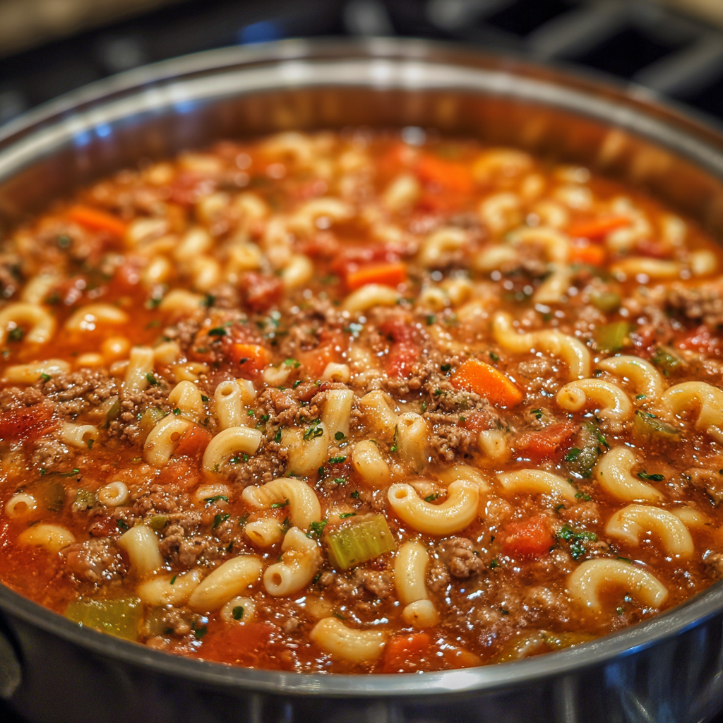 Ground beef macaroni soup