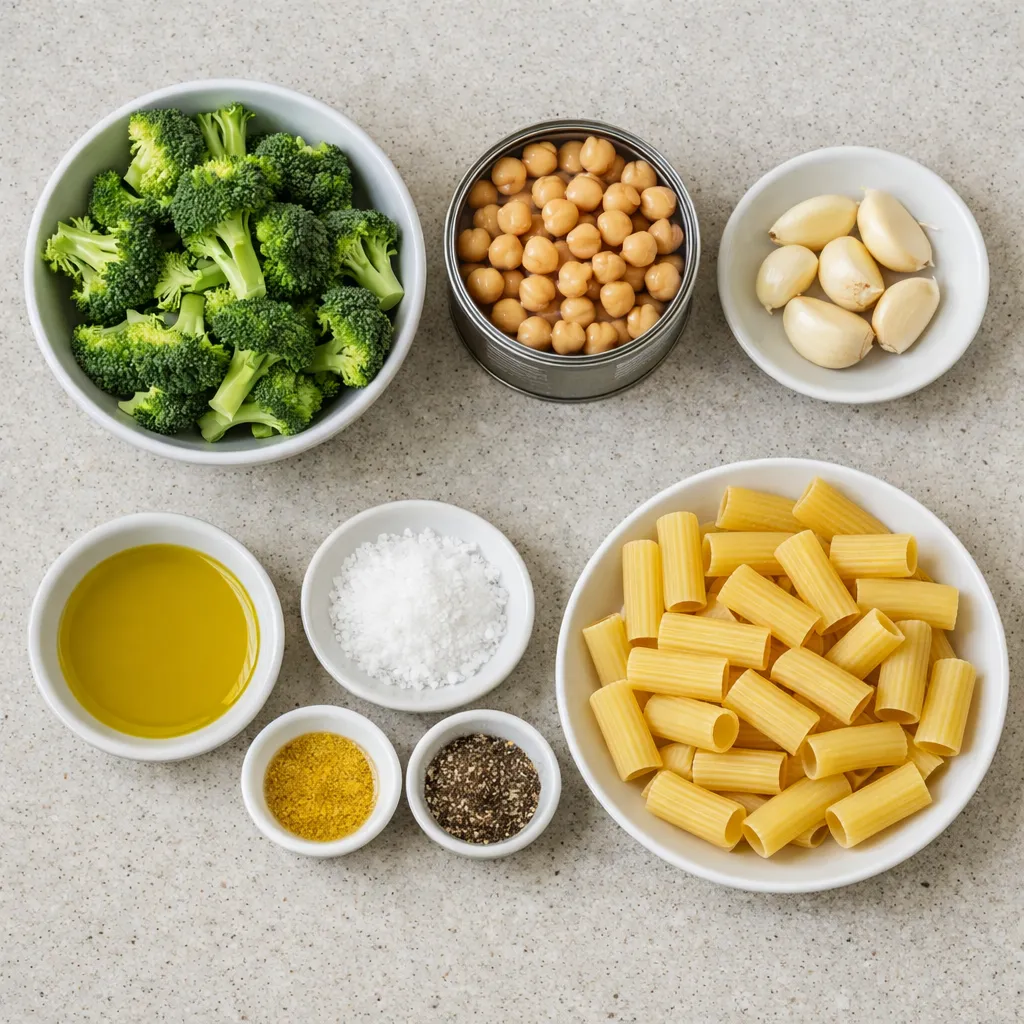 Broccoli Chickpea Pasta with Garlic Olive Oil