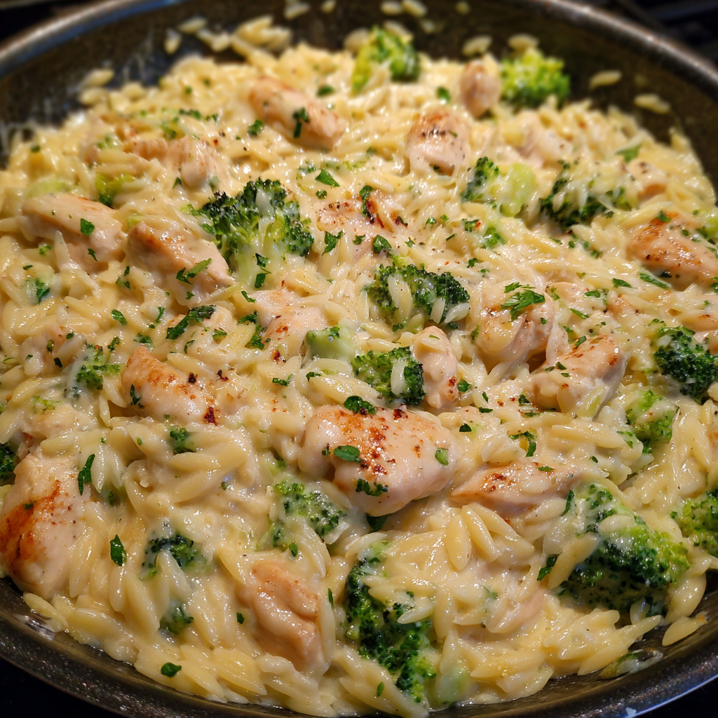 Creamy chicken orzo skillet