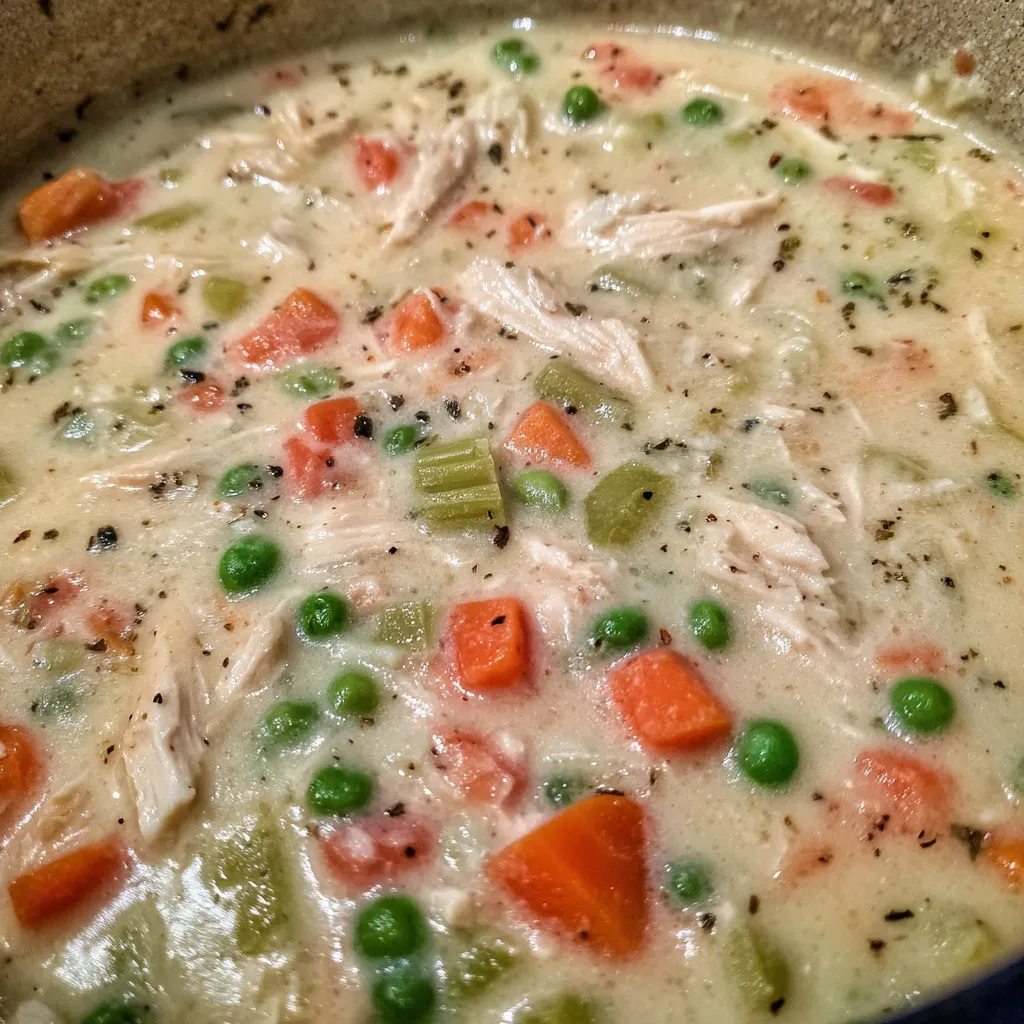 Creamy chicken vegetable soup bowl