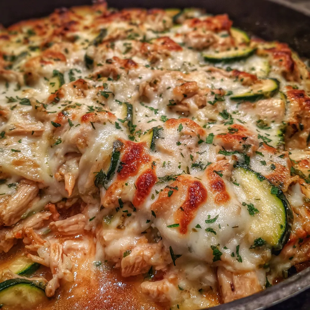Cheesy chicken zucchini casserole dish