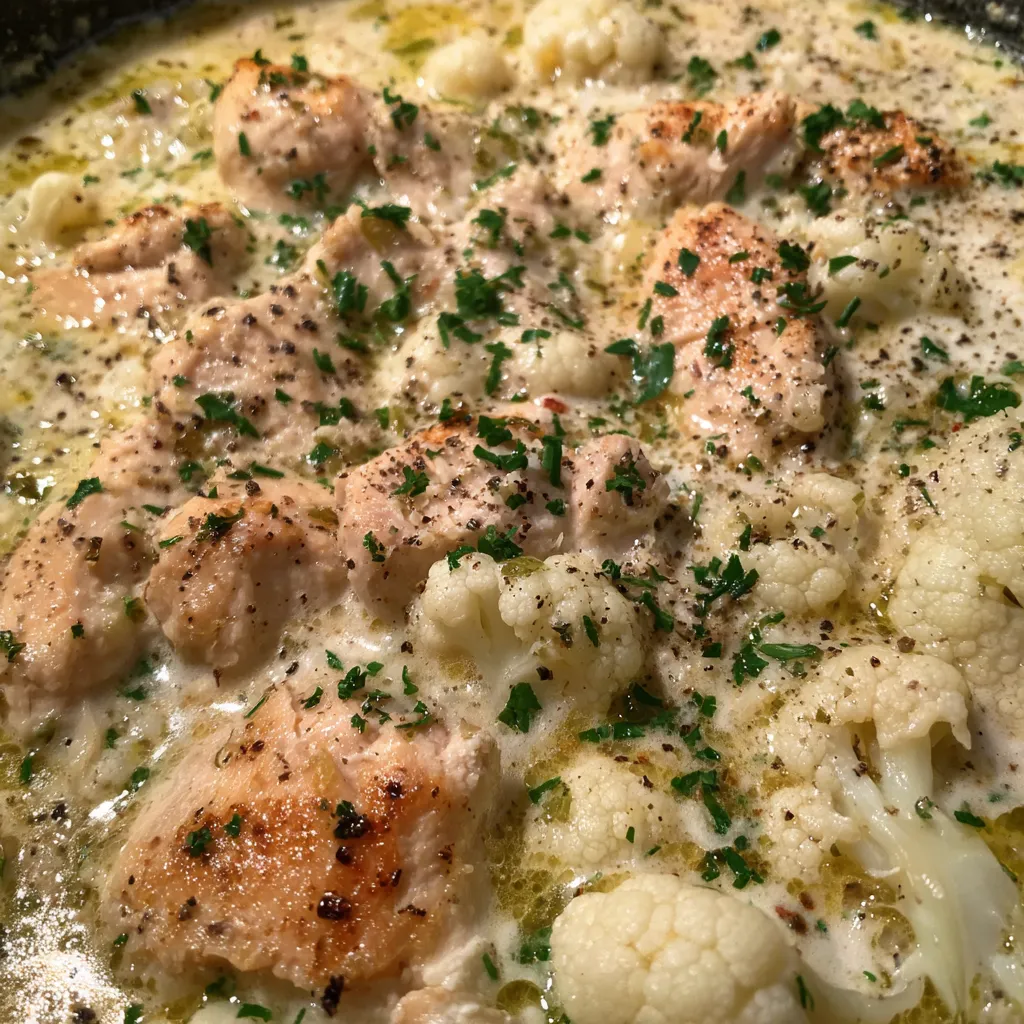 Garlic chicken cauliflower soup