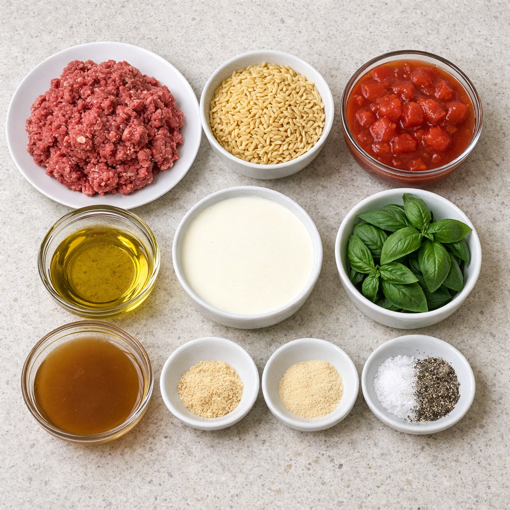Creamy Tomato Ground Beef Orzo Dinner