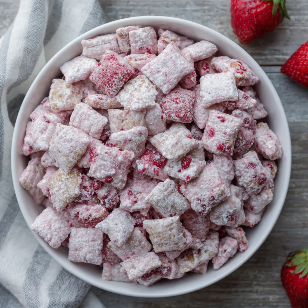 White chocolate strawberry muddy buddies