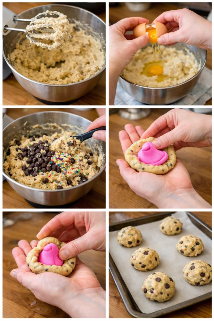 Giant Chocolate Chip Peep Stuffed Cookies