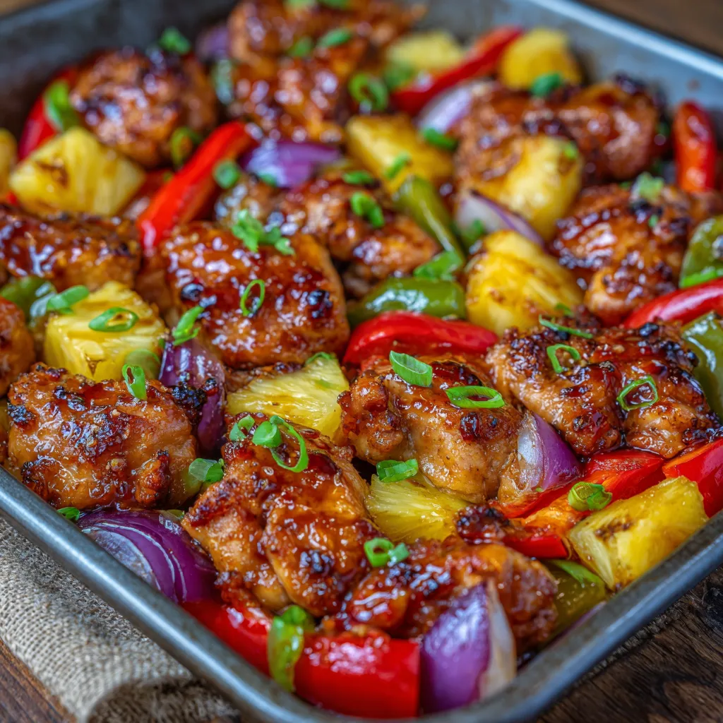Hawaiian chicken sheet pan with pineapple