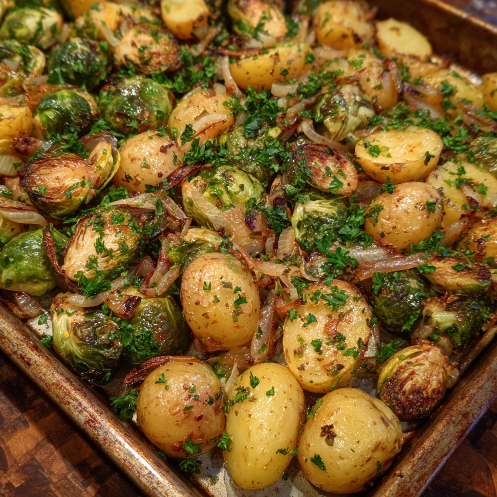 Herb-Roasted Brussels Sprouts & Golden Potatoes