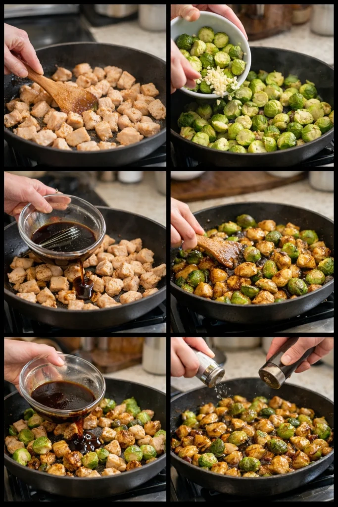 Honey Garlic Chicken Brussels Sprouts Skillet