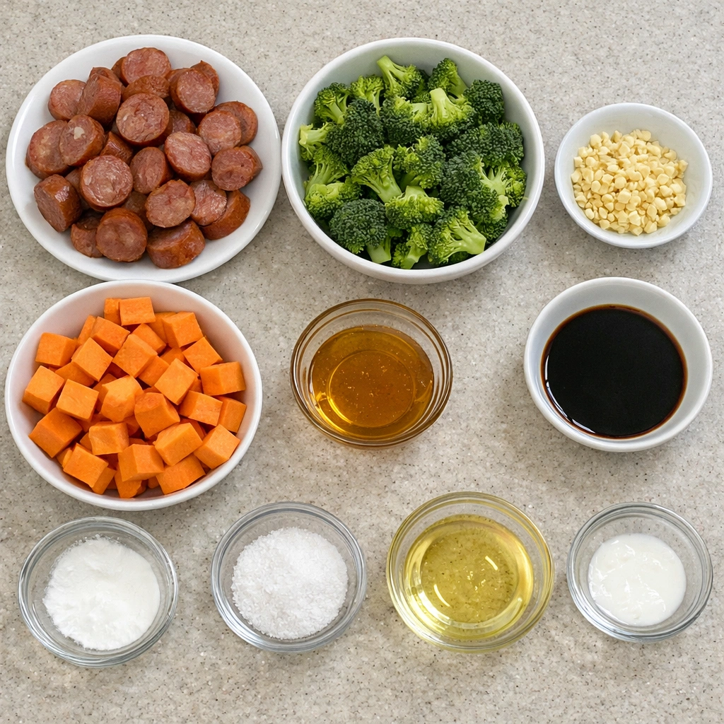 Honey Garlic Turkey Sausage and Sweet Potato Sheet Pan Dinner