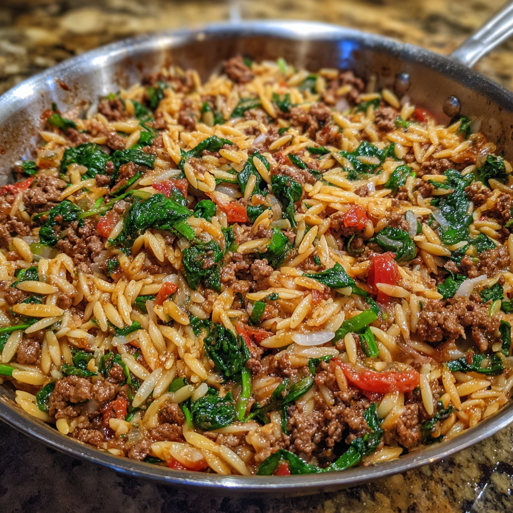 Italian Ground Beef Spinach Orzo