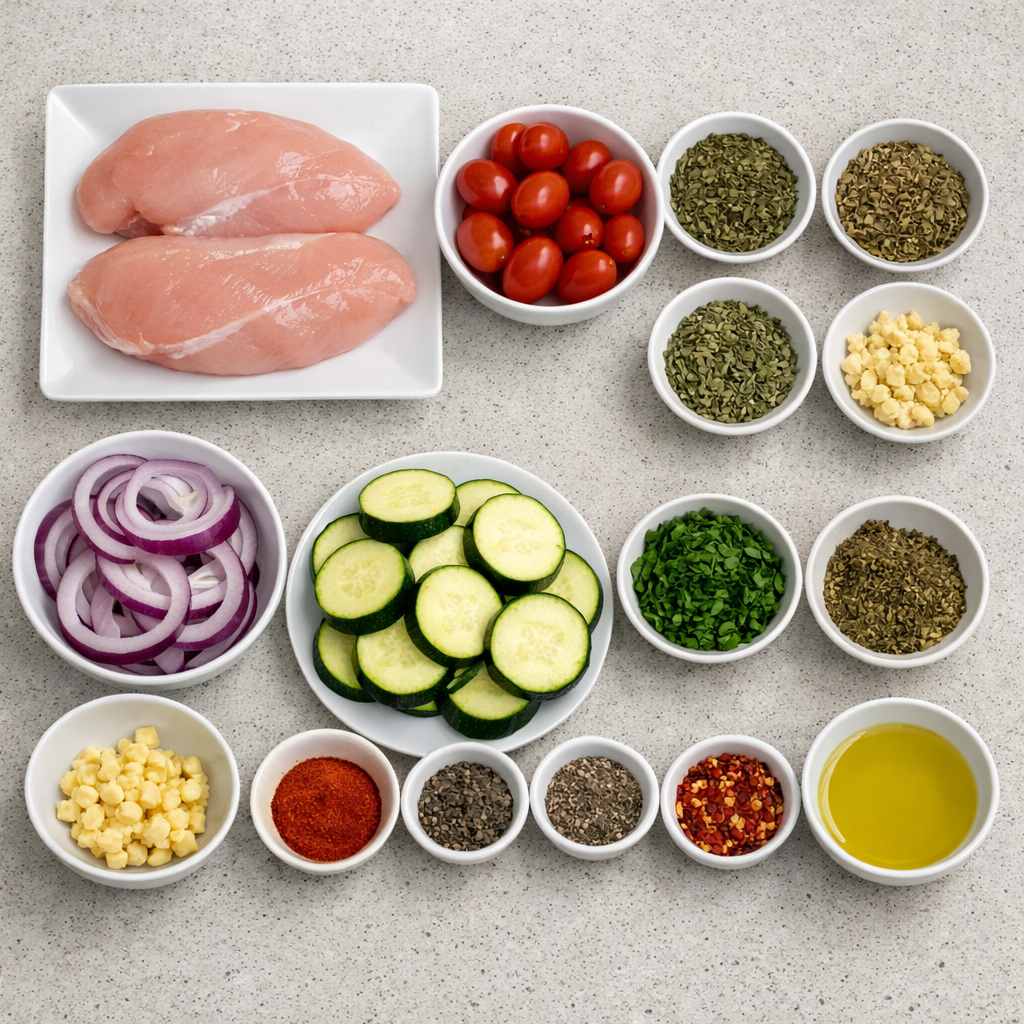 Mediterranean Chicken Zucchini Bake