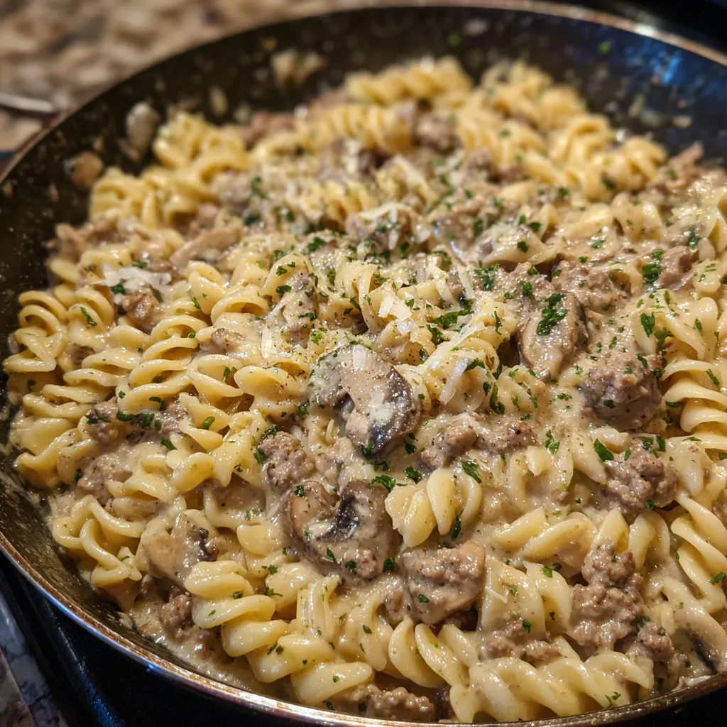 Ground beef stroganoff skillet