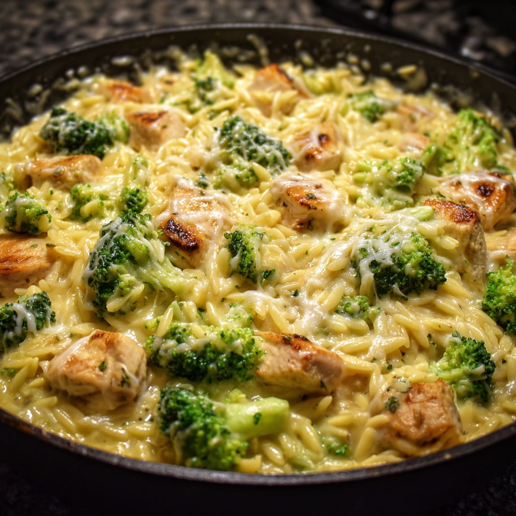 One Pot Cheesy Chicken And Broccoli Orzo