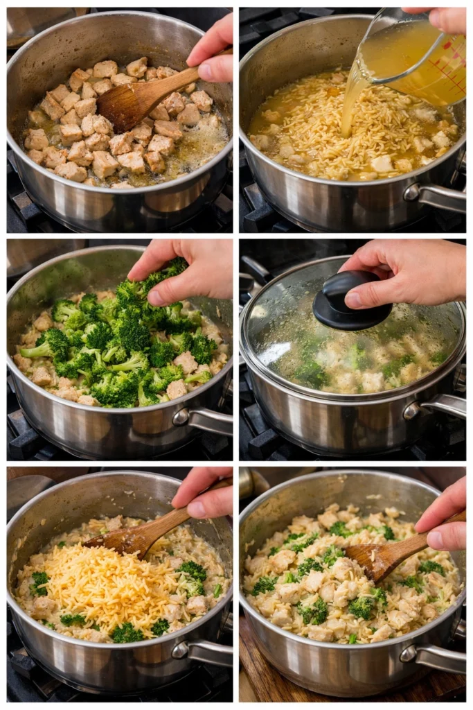 One Pot Cheesy Chicken And Broccoli Orzo