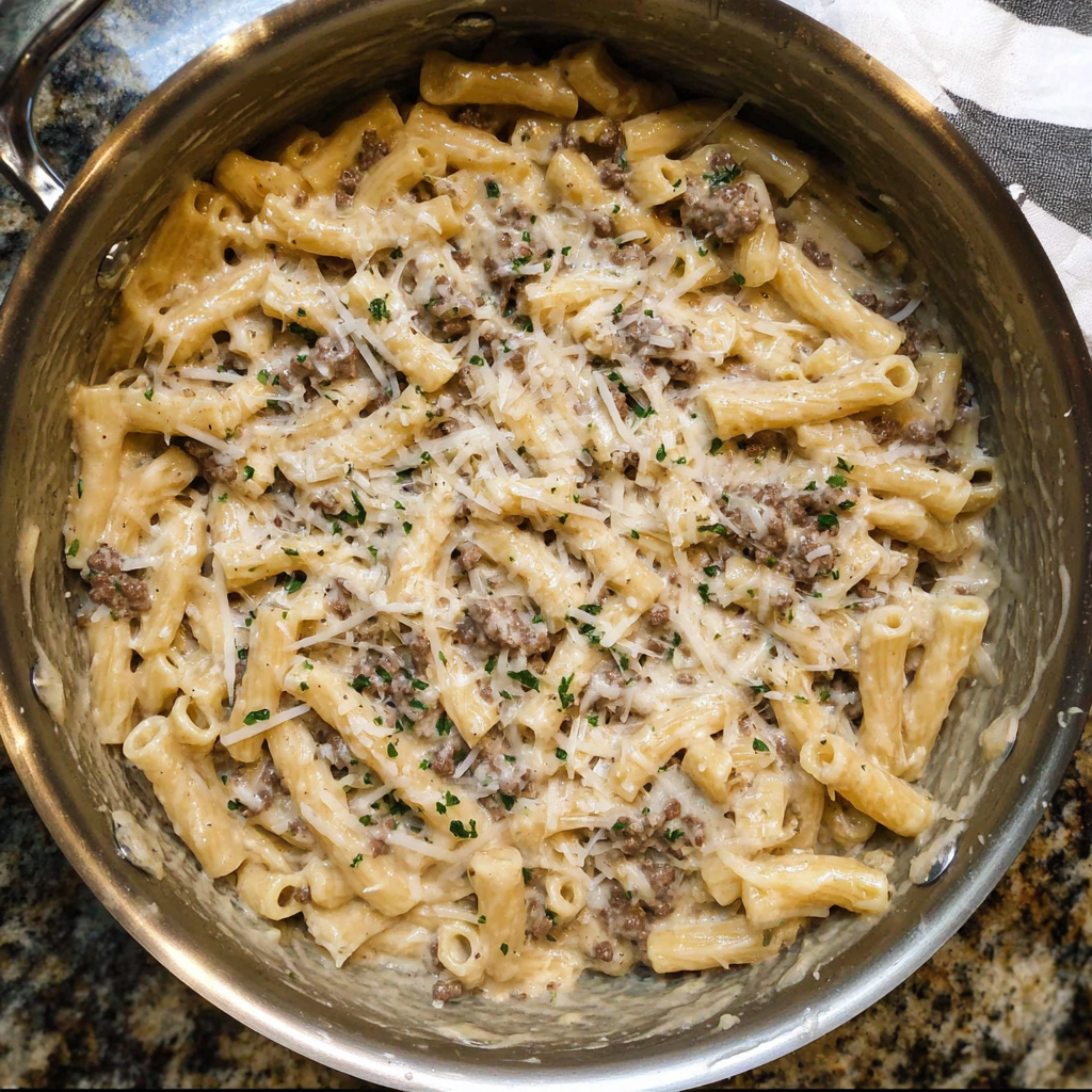 One-Pot Creamy Beef and Garlic Butter Pasta