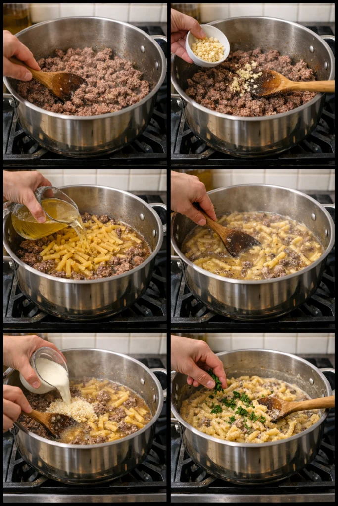 One-Pot Creamy Beef and Garlic Butter Pasta