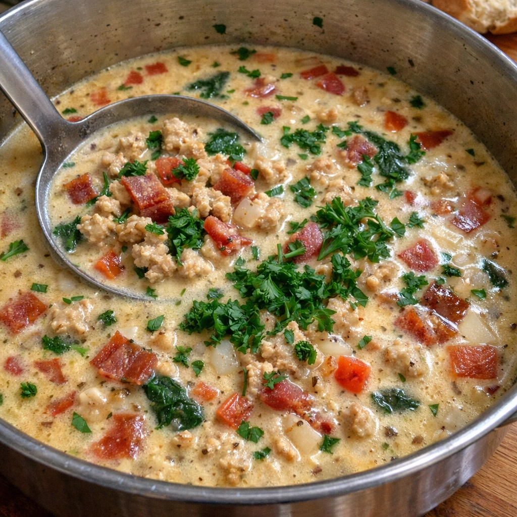 One Pot Creamy Italian Ground Chicken Soup