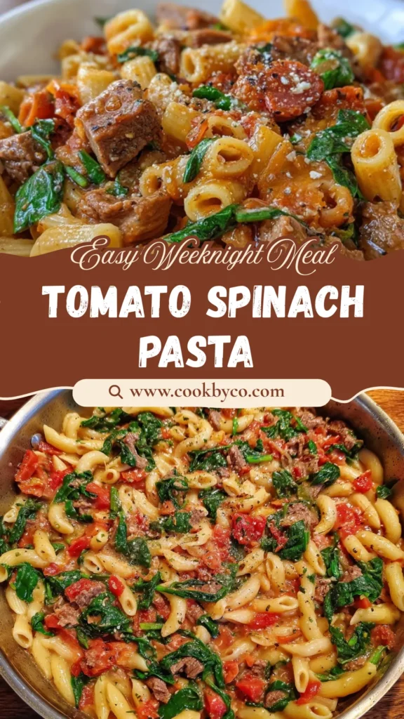 One-Pot Tomato Spinach Pasta with Smoked Beef