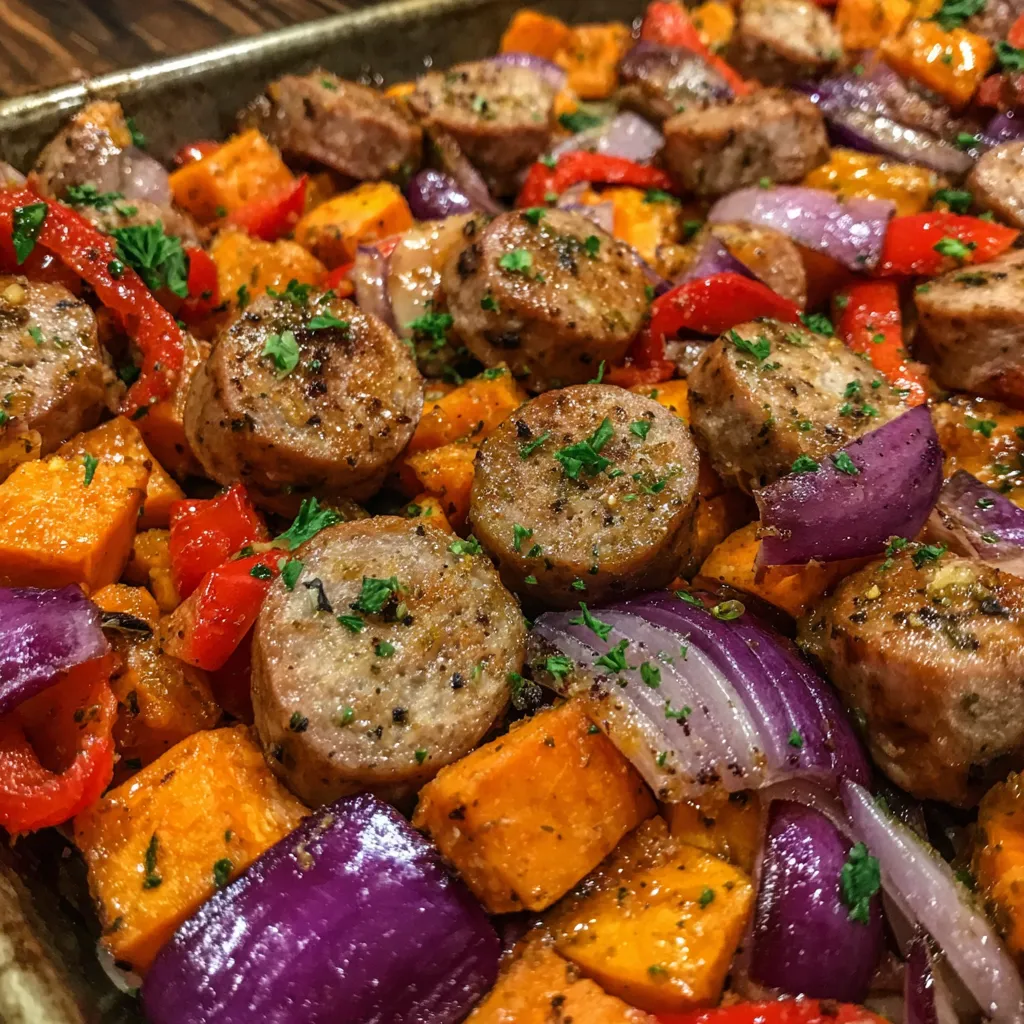 One pan sausage sweet potato meal