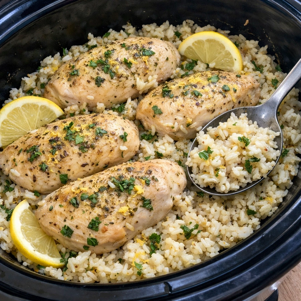 Slow Cooker Lemon Herb Chicken and Rice