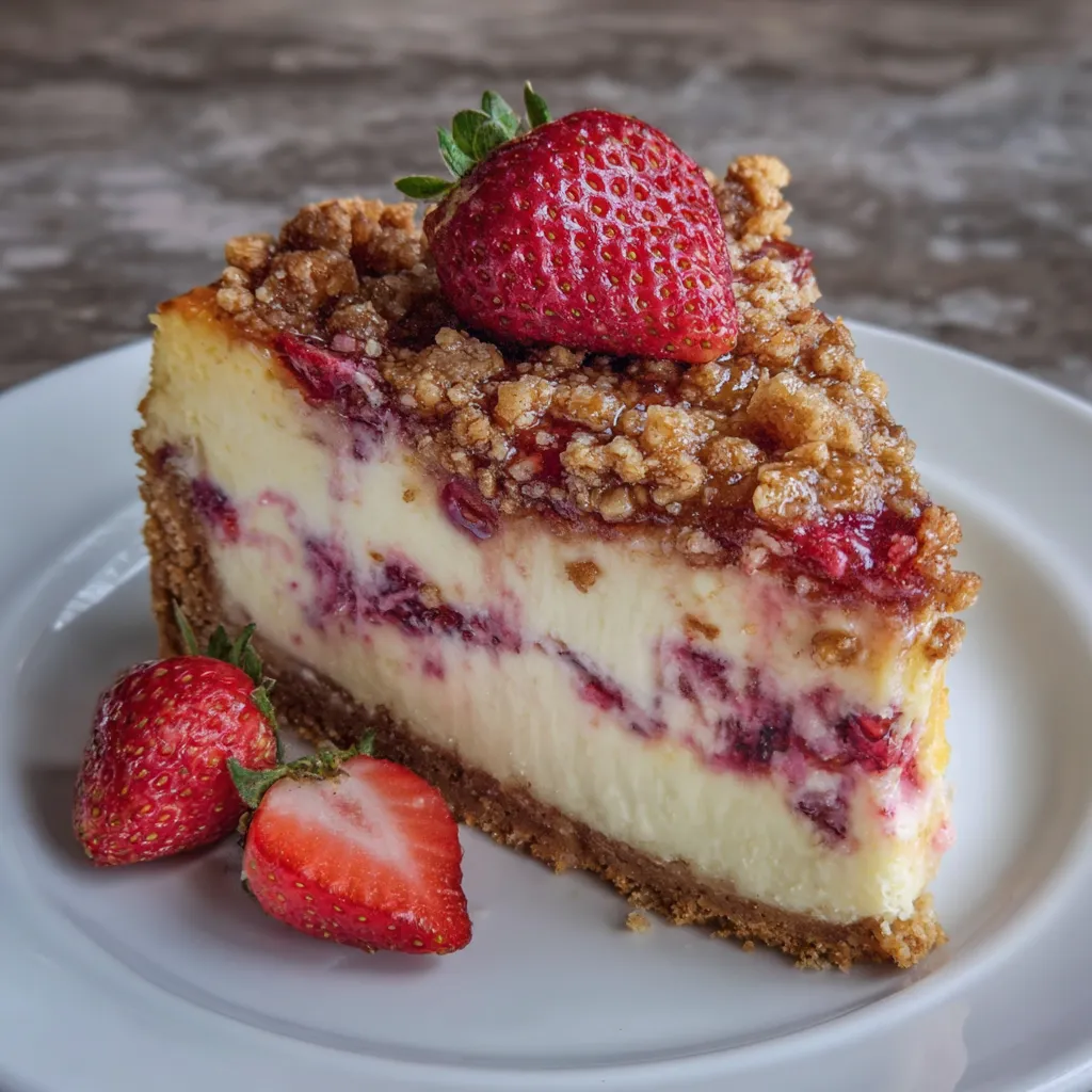 Strawberry crumble cheesecake dessert