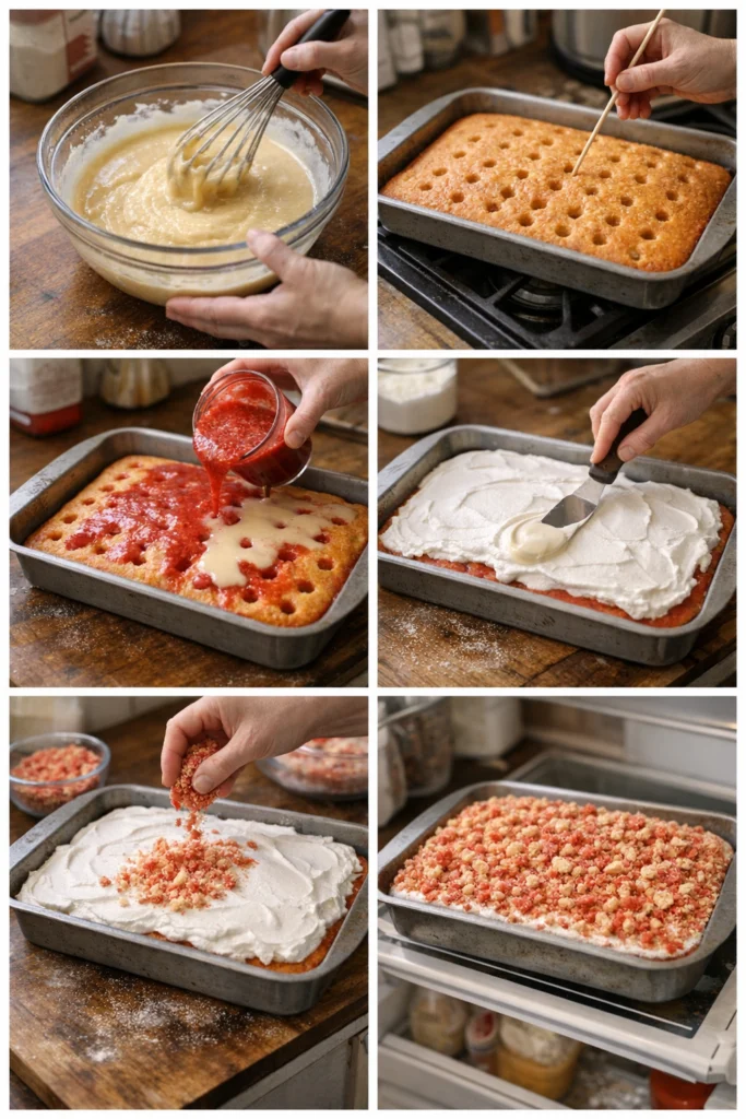 Strawberry Crunch Poke Cake