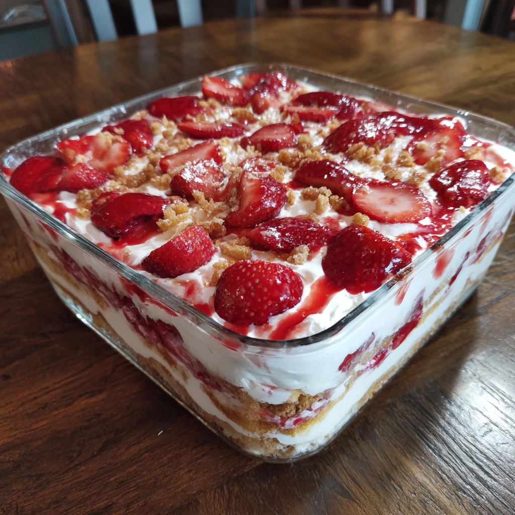 Strawberry Crunch Poke Cake