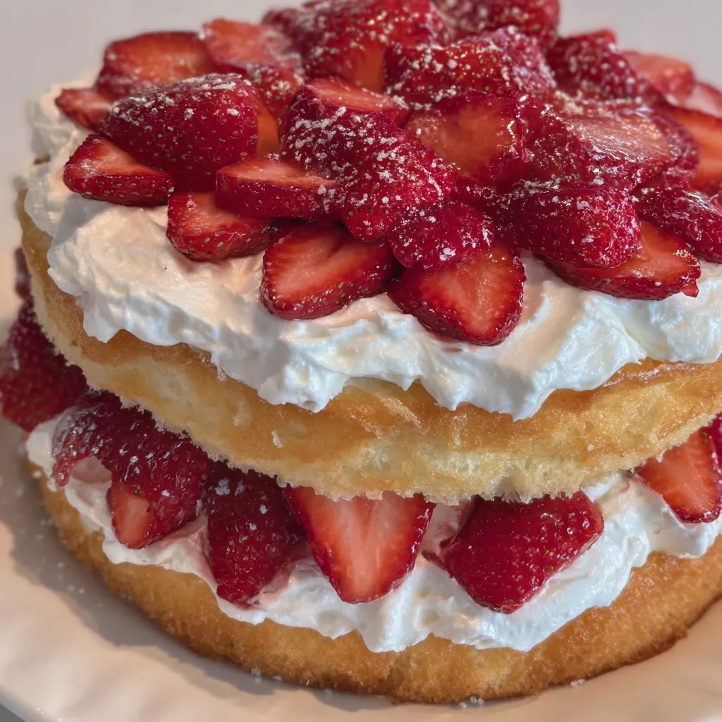 Fresh strawberry shortcake cake